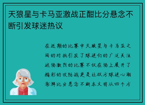 天狼星与卡马亚激战正酣比分悬念不断引发球迷热议
